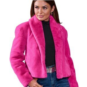 Boston Proper Shawl Collar Versatile Faux Fur Chubby Pink Peacock Jacket Size L